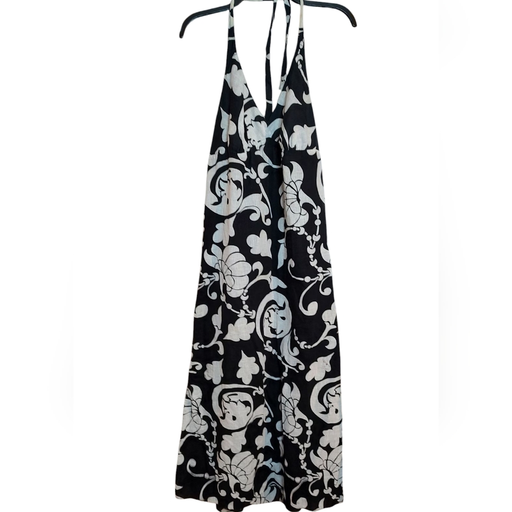 Chic Black and White Maxi Floral Halter Dress Old Navy Sz Large